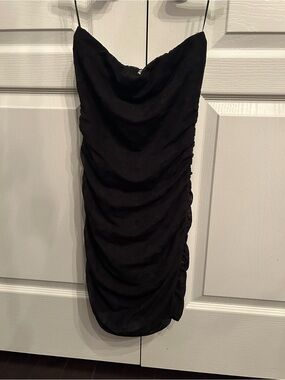 Garage Black Strapless Ruched lace Mini Dress